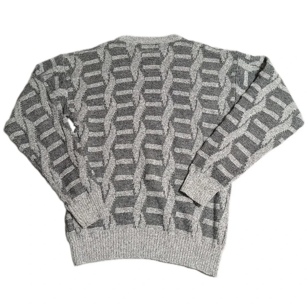 Kenny Rogers Sweater Mens L Gray Cable Knit Geometric Crewneck Pullover Textured